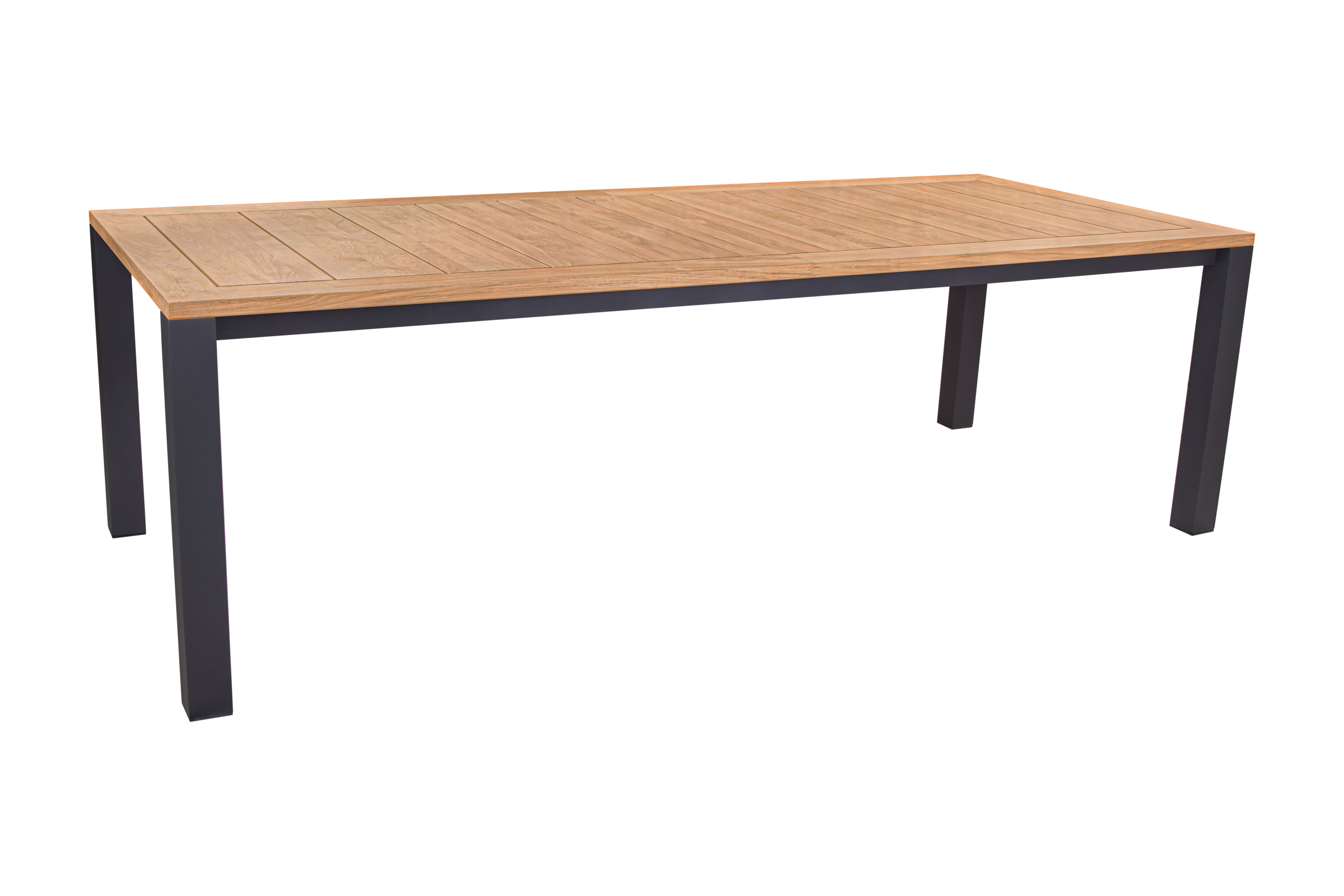 Elements Alu Dining Table 240x100cm (97"x39"), Teak Top, w. umbrella hole, Slate